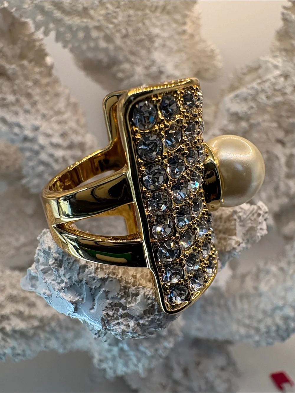 Trina Turk Gold Crystal and Pearl Statement Ring - Women's Jewelry
